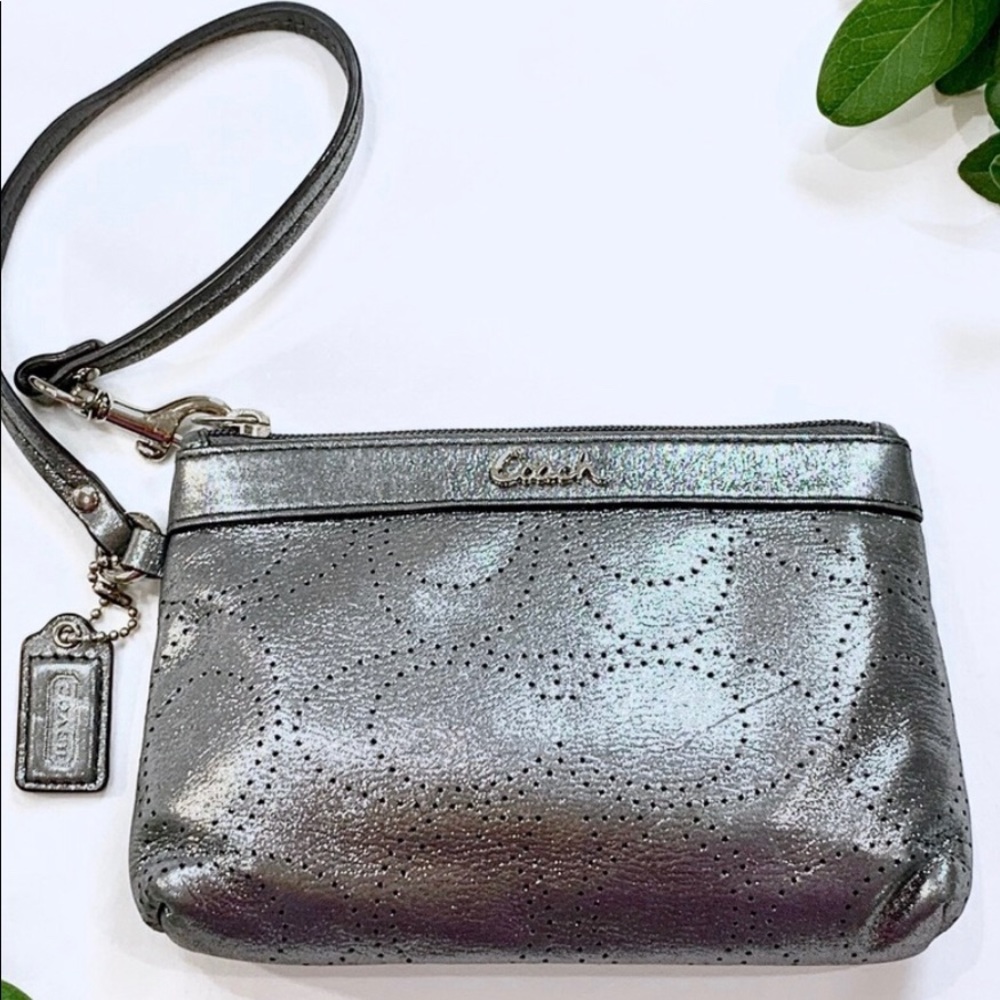 Silver Leather Coach Wristlet
